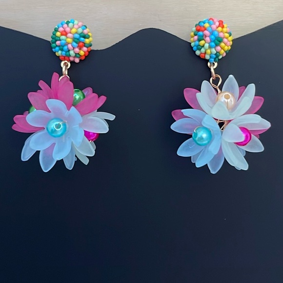Bohemian Summer Floral Earrings | Pink, Light Blue - Picture 3 of 5
